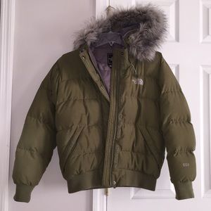 Olive Green North Face Puffer Jacket Fur Hood